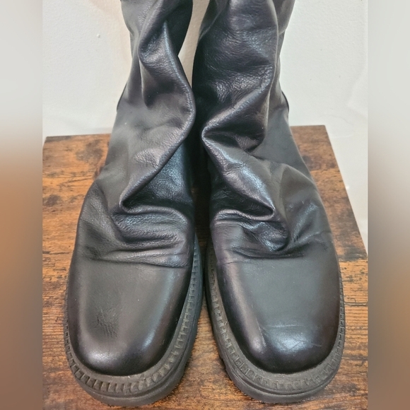 Free People Chunky Emma Platform Ruched Black Leather Boots Size 41 - Picture 14 of 16